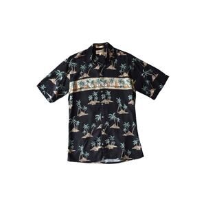 Vtg Campia Moda 100% Rayon Tropical Shirt - Small - Black Palm Tree Hawaiian